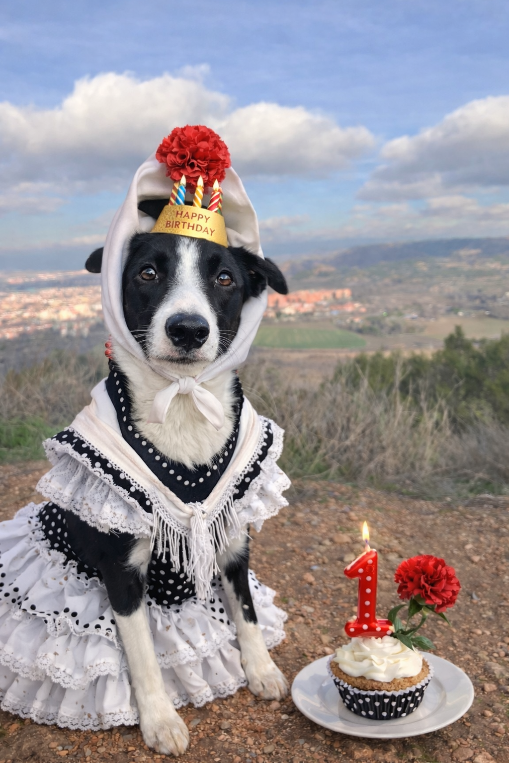 Lía vestida de chulapa con motivo de San Isidro